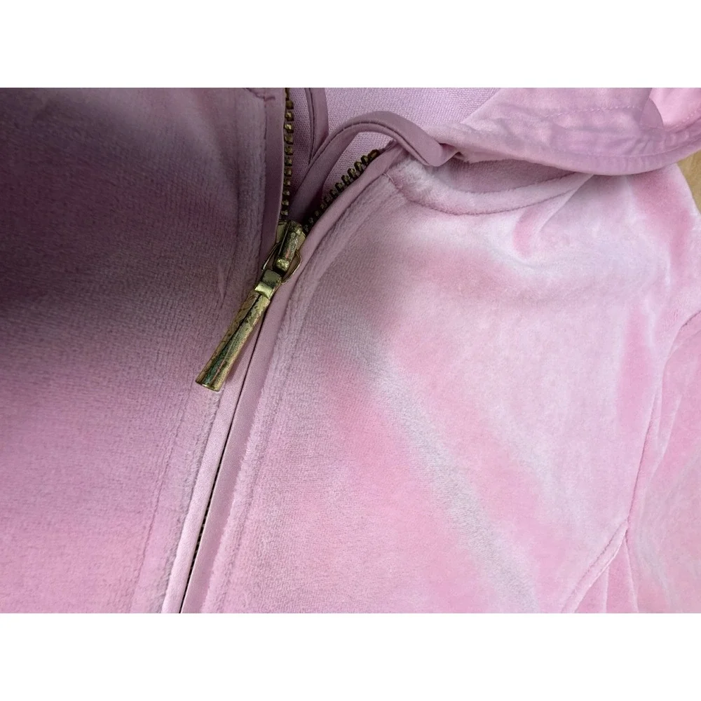 Saks Fifth Ave Pink Velour Tracksuit Set Zip Up Hoodie & Pants Y2K Loungewear